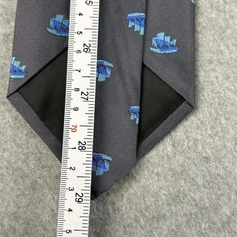 Vintage Hong Kong Maritime Museum Silk Tie Dark Gray Blue Junk Sailboats 58x4